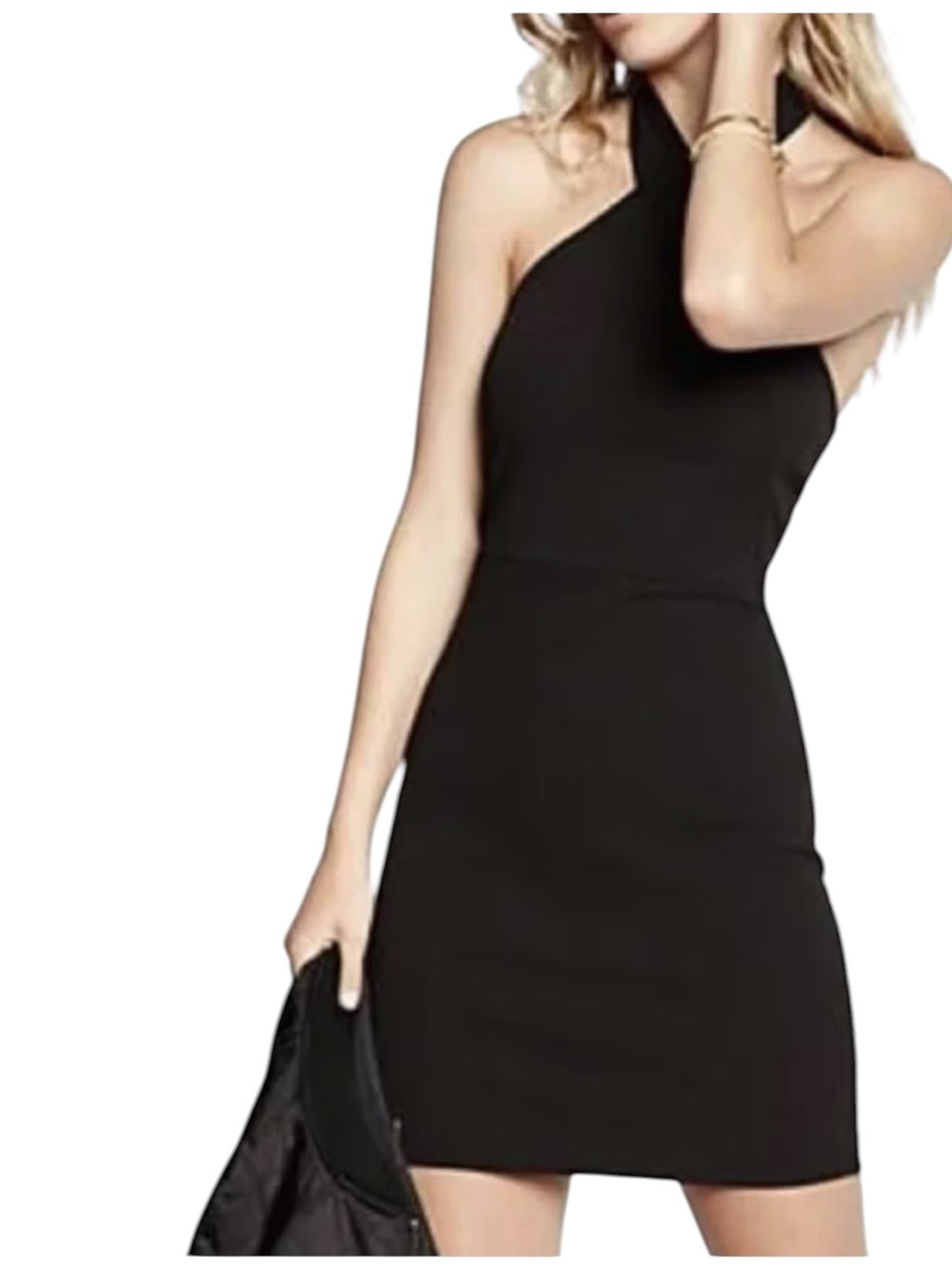 Express Black Halter Mini Dress Size 8 Stretch Sleek Evening Bodycon Medium